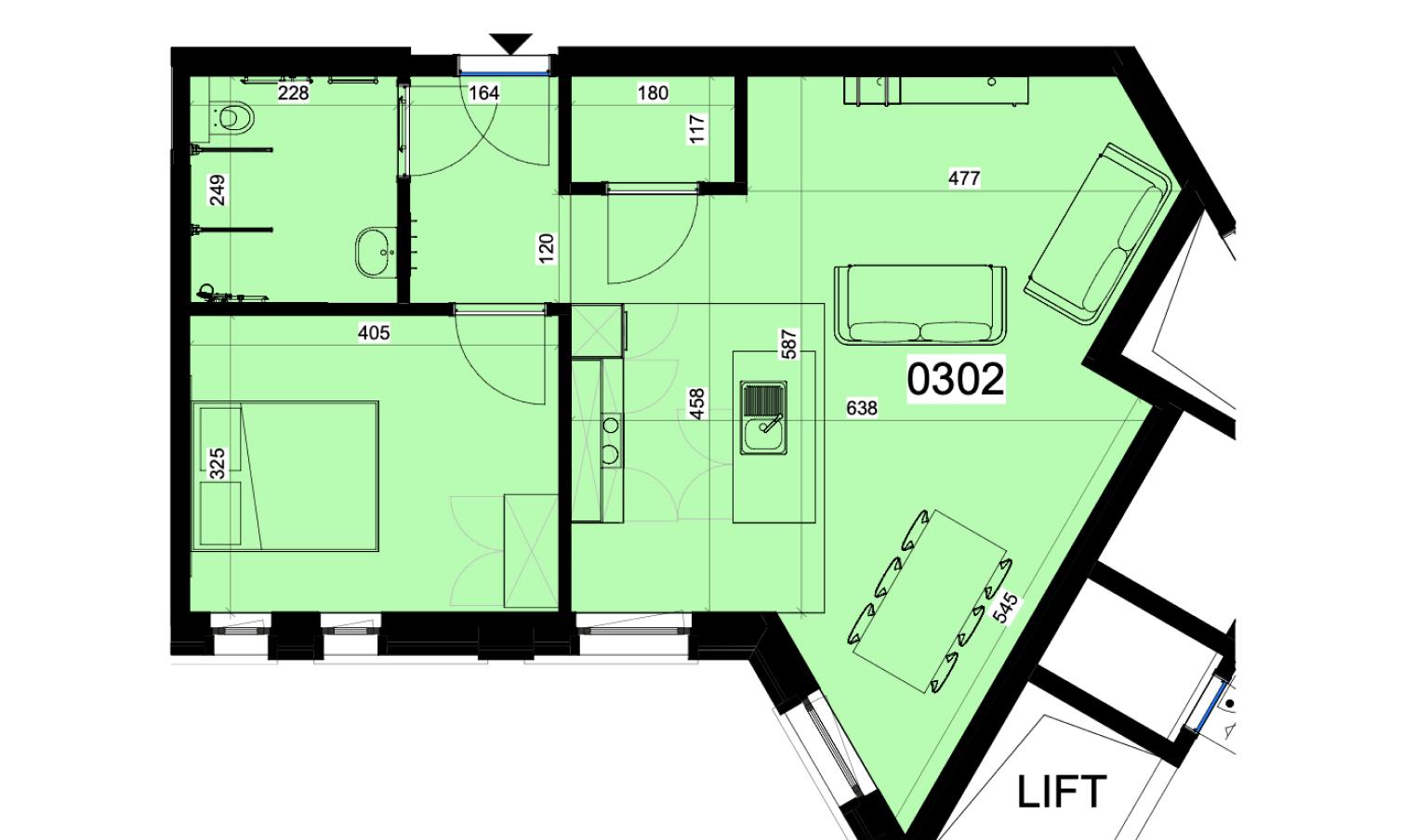 Grondplan Loop5 1 slaapkamer