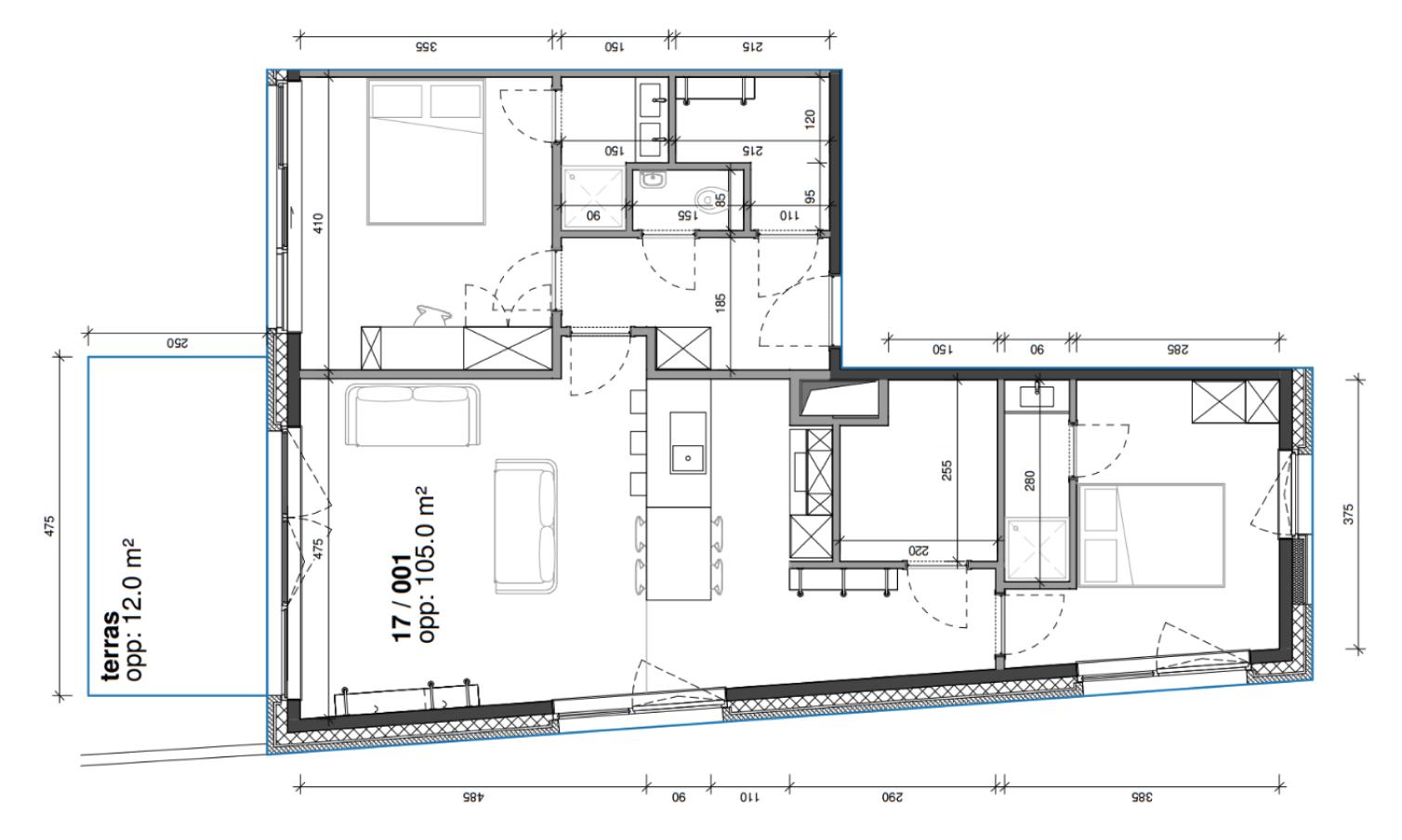 Grondplan The Brewery 2 slaapkamers