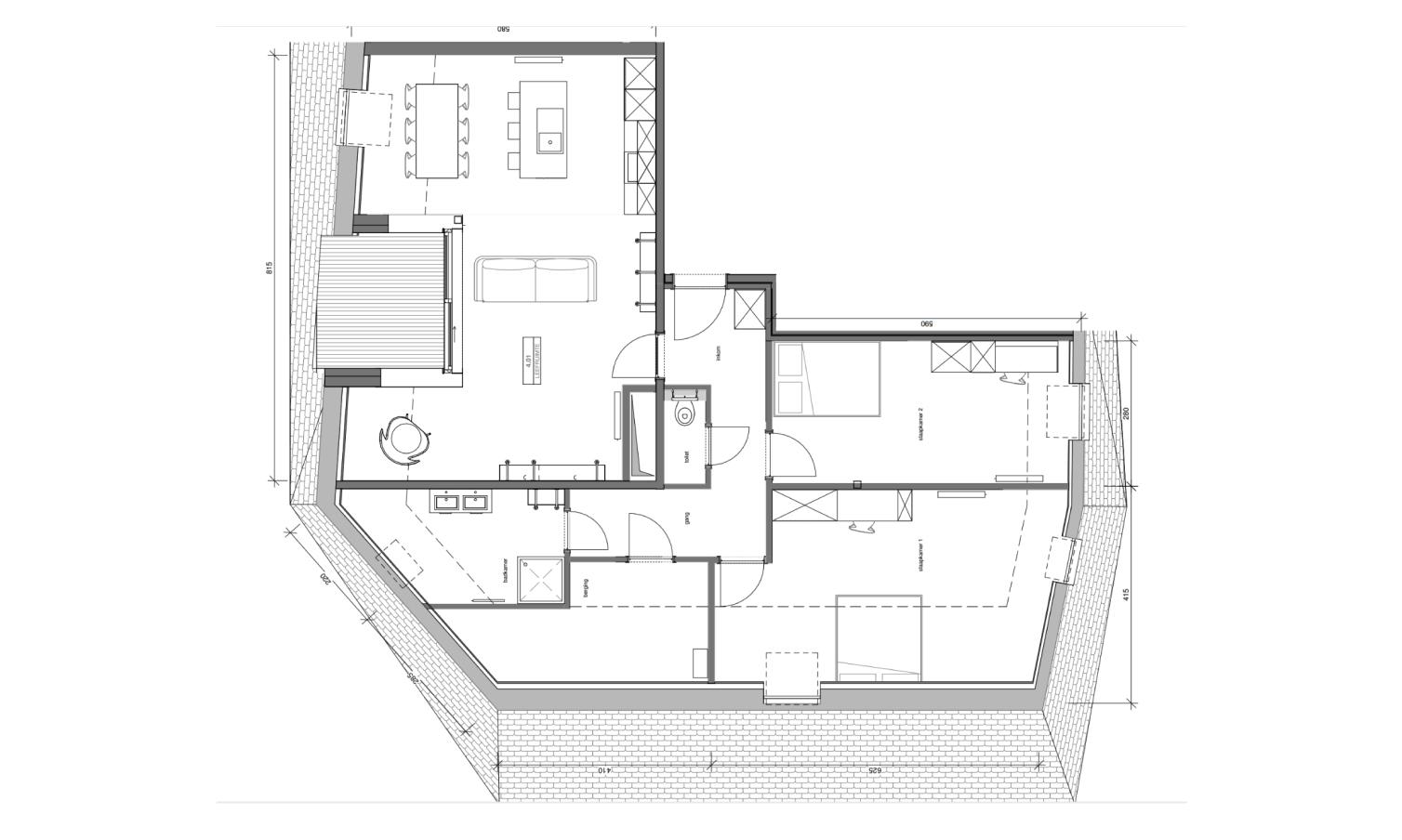 Grondplan The Mill 2 slaapkamers